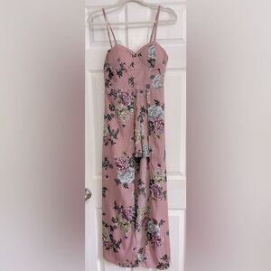 Band of Gypsies pink floral romper/jumpsuit with shorts and flowing back